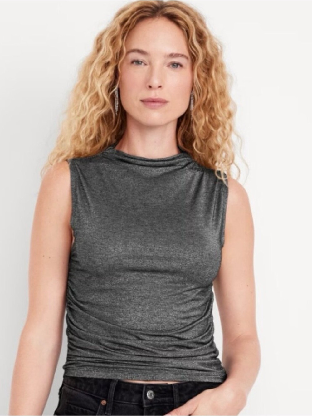 Old Navy Metallic Ruched Sleeveless Metallic Mock-Neck Top